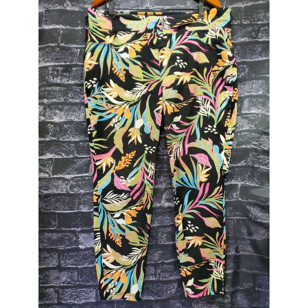 Terra & Sky Pants‎ Womens Plus 1X Black Pink Blue Tropical Stretch